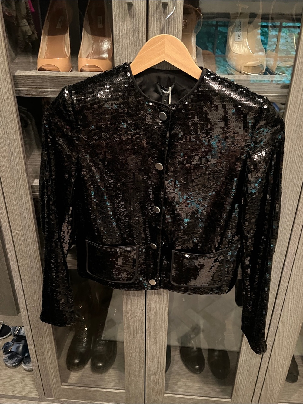 Theory Cropped Black Sequin Jacket NWT size 00